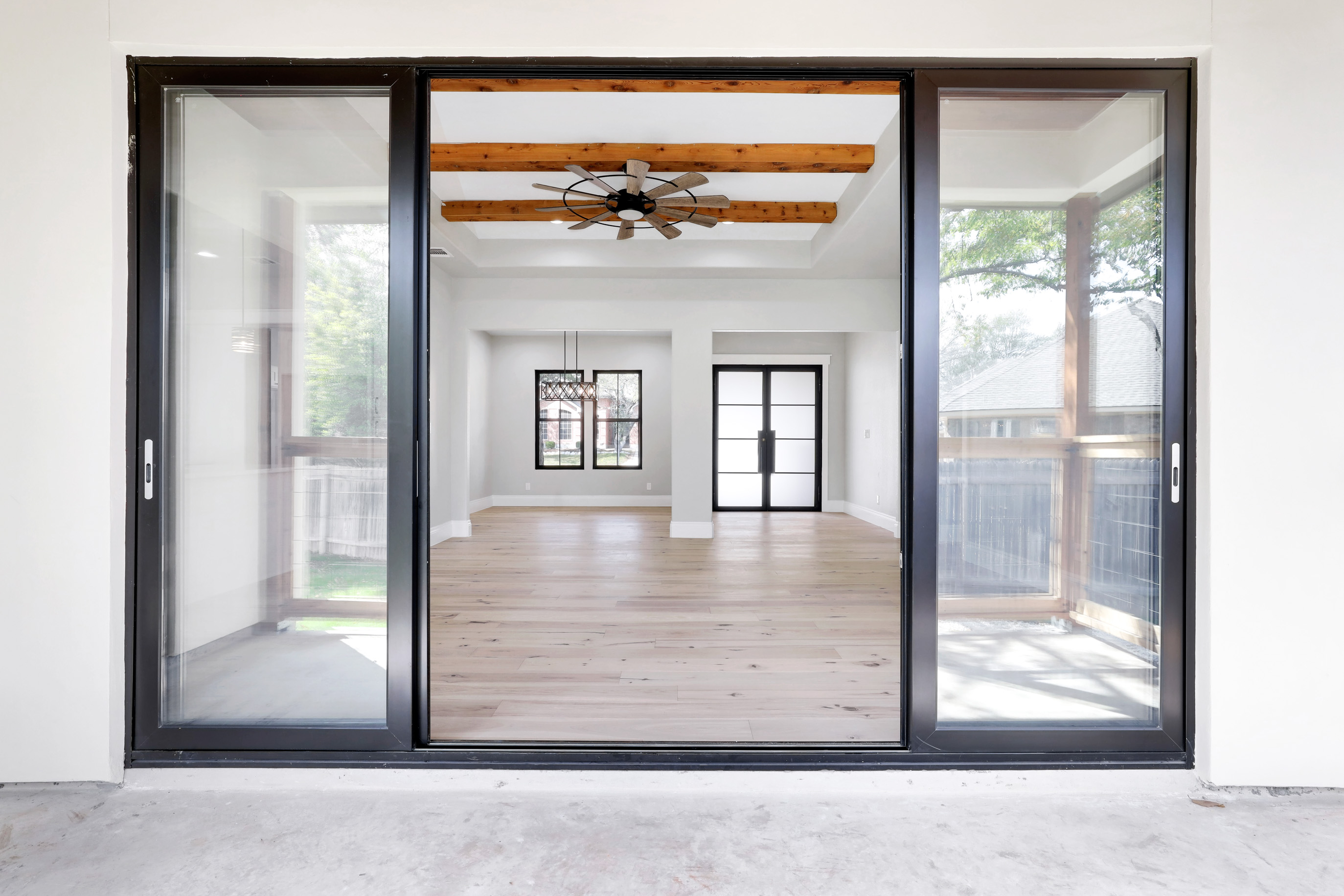 Slider with double entry door and single hung windows